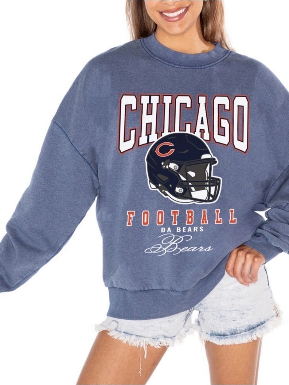 $60 MSRP Oversized Chicago Bears Blue Graphic Sweatshirt - Team Logo Pullover